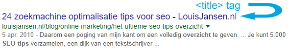 Title-tag in organische resultaten Google